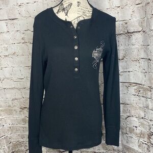 Harley-Davidson Daytona Beach Black Henley Long Sleeve Top Size L
